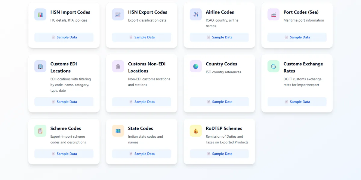 EximFetch API catalogue