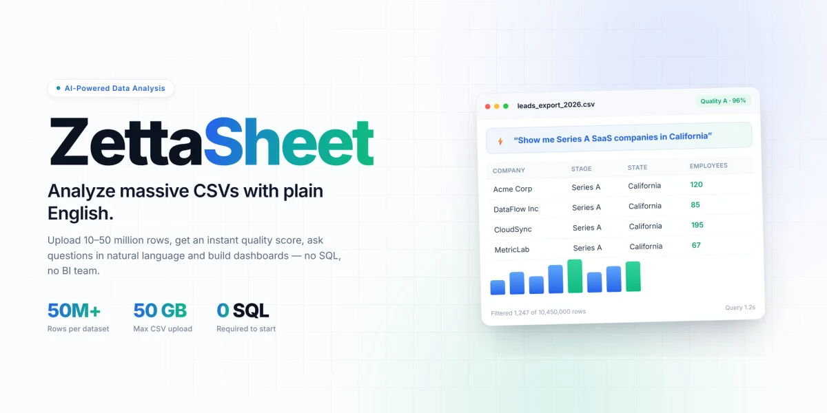 ZettaSheet — analyze massive CSVs with plain English